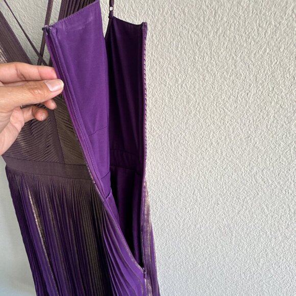 Karen Millen Purple Metallic Plisse Pleated Mini Dress Crisscross Straps Sz 6 - Picture 8 of 14